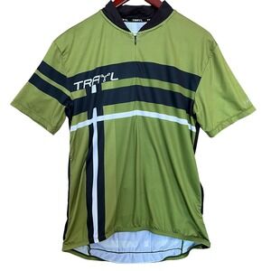Trayl Cycling Jersey Mens Medium Green Black Bike Short Sleeve 1/2 Zip Workout